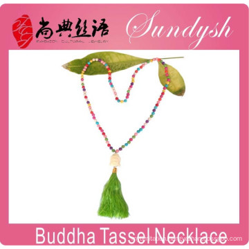 Buddha Jewelry Handmade Boho Style Colored Bead Tassel Necklace Buddha Necklace